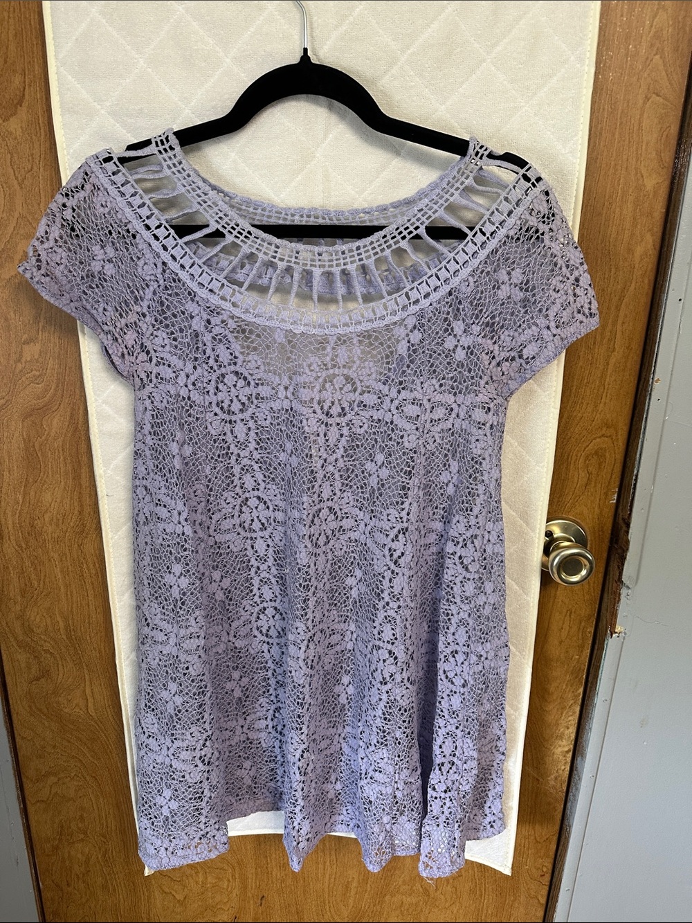 Free People Lavender Crochet Lace Short Sleeve Tunic